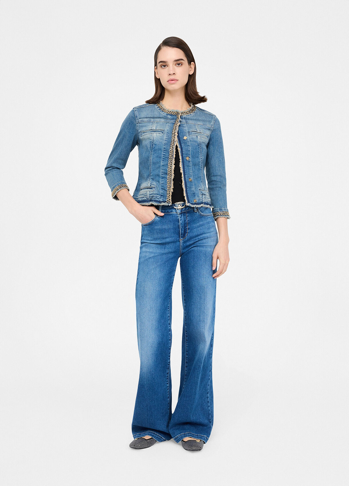 Denim jacket with jewel chains colour blue denim | Liu Jo